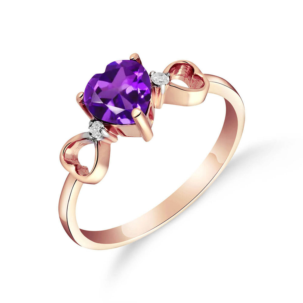 14K. SOLID GOLD RING WITH DIAMONDS & AMETHYST (Rose Gold)